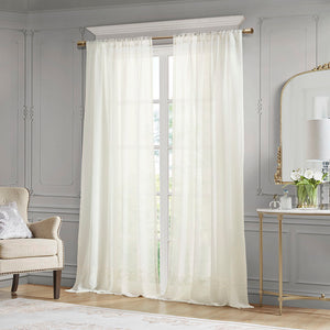 JLA Home Croscill Classics - Embroidery semi-sheer curtain panel with linen-like texture, embroidered link hem for airy elegance White CCL40-0053