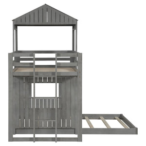 English Elm Wooden Twin Over Full Bunk Bed Farmhouse Playhouse Design with Ladder Guardrails LT000327AAE-1