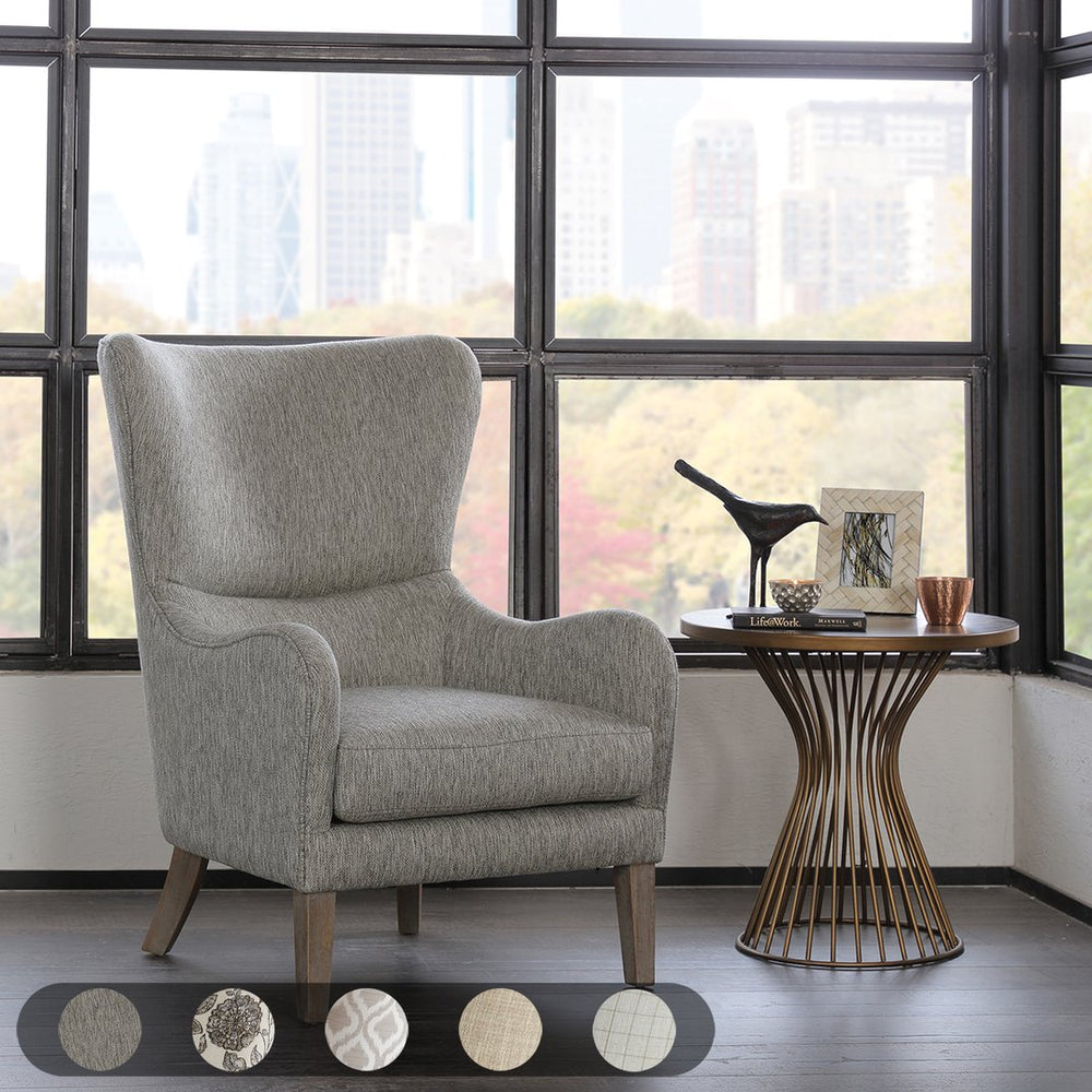 JLA Home Madison Park - Swoop Arianna Wing Chair with Sculpted Silhouette, Plush Upholstery, Tailored Piping & Wood Legs Grey FPF18-0429