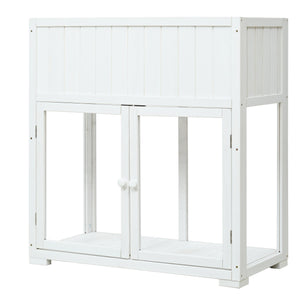 English Elm TOPMAX Mini Cold Frame Greenhouse with Fir Wood, Polycarbonate Doors, Raised Bed & Removable Wheels White N717P229026K