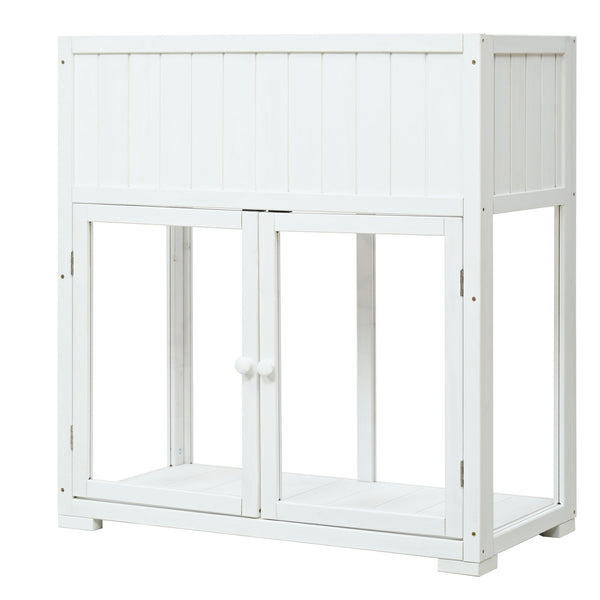 English Elm TOPMAX Mini Cold Frame Greenhouse with Fir Wood, Polycarbonate Doors, Raised Bed & Removable Wheels White N717P229026K