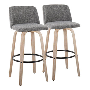 English Elm Toriano 30" Mid-Century Modern Barstool Set Of 2 - Swivel Grey Noise Fabric & White-Washed Wood Legs B202S00685-GIGA