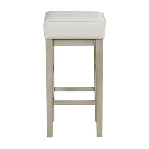 English Elm Transitional Faux Leather Pub Height Stool Set of 2 with Antiqued Wood Frame, 29" Seat, Versatile Design White 32.25 L x 17 W x 12.75 H B011P232133