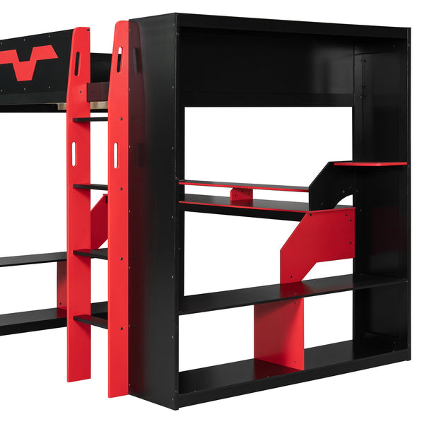 English Elm Full Size Gaming Loft Bed with Rgb Lighting Built-in Desk and Usb Charging Ports LT000275AAJ