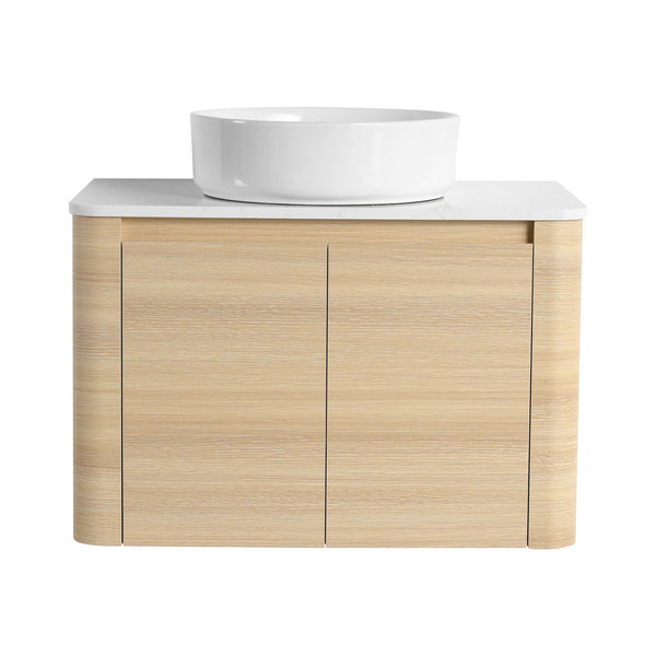 English Elm 30'' Wall-Mounted Bathroom Vanity With Ceramic Art Sink, Soft-Close Doors & Modern Plywood Design W999S00462