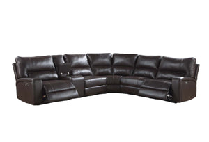 English Elm Saul Espresso Faux Leather Power Recliner Sectional Sofa with USB, Cupholders & Storage Console B2726S00123