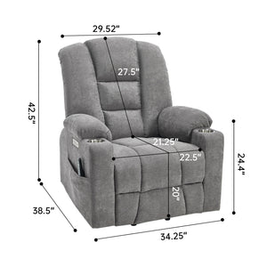 English Elm Emon's Overstuffed Chenille Power Lift Recliner with Massage Heat and Charging Ports Light Gray W1803S00091