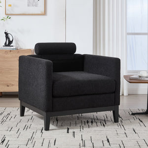 English Elm 35.4" Wide Modern Farmhouse Accent Chair In Black Boucle With Bolster Pillows For Cozy Living Spaces W3118P283470