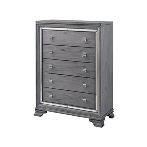 English Elm Contemporary Chic Five-Drawer Chest with Chrome Legs, High-Gloss Coating, Smooth Modern Design Light Gray 42 L x 21 W x 58 H B2741P368144