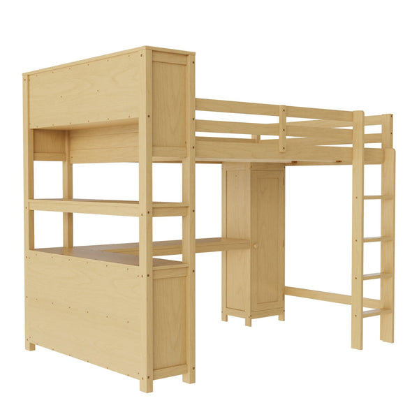 English Elm Full Size Pine Loft Bed House Frame with Slide Bookshelves and Moon Star Rails W1580S00163