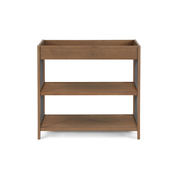 English Elm Pixie Mid-century Nursery Changing Table with Spindle Sides and Open Storage Shelves Walnut Brown B022P204854