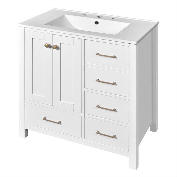 English Elm 30'' Bathroom Vanity With Ceramic Sink Combo - Elegant Freestanding Storage Cabinet & 4 Drawers N710P194420K