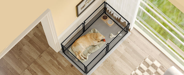 English Elm Large Iron Wire Dog Kennel with Top Cover Modular Indoor Pet Enclosure Matte Black W1820P456878