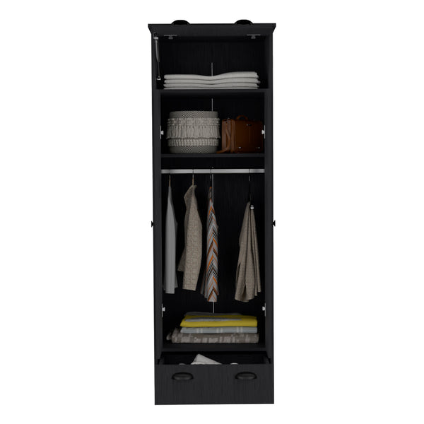 English Elm Falkland Armoire with Spacious Double-Door Closet, Upper Hinged Accessory Drawer and Sleek Handles Black 73 L x 24 W x 3 H B070S00233