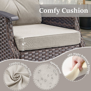English Elm Outdoor Pe Rattan Gliding Patio Chair Set Handwoven Steel Frame with Plush Cushions Beige T3773S00019