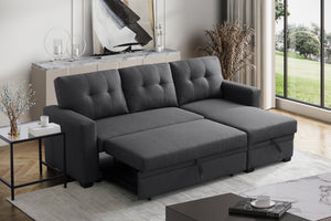 English Elm Convertible Upholstered Sectional Sofa with Pull-out Chaise Sleeper and Storage Dark Gray B2730S00007