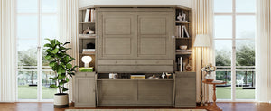 English Elm Queen Murphy Bed with Integrated Desk Cabinet Storage Wall Unit for Home Office Gray LP000739AAE