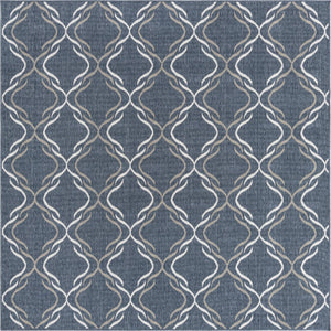 Unique Loom Outdoor Trellis Parmaklik Machine Made Lattice Rug Navy Blue, Ivory/Gray 7' 10" x 7' 10"