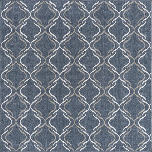 Unique Loom Outdoor Trellis Parmaklik Machine Made Lattice Rug Navy Blue, Ivory/Gray 7' 10" x 7' 10"