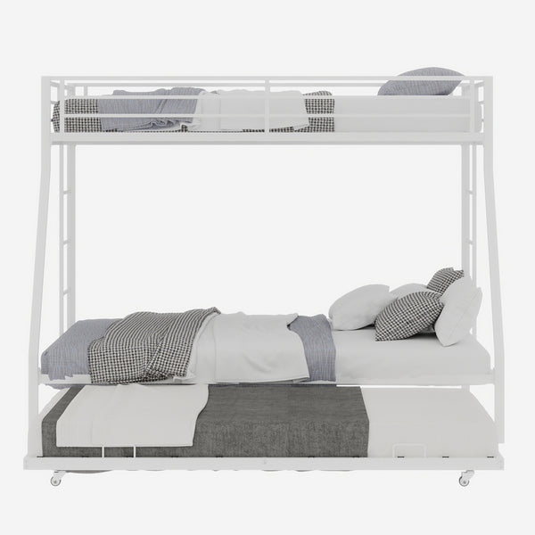 English Elm High Stability Square Tube Bunk Bed With Trundle & Ladder - Modern Design For Home & Dorms! W1935P360891