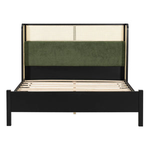 English Elm Queen Platform Bed Solid Wood Frame Velvet Headboard Modern Minimalist Bedroom N770PQ375070B