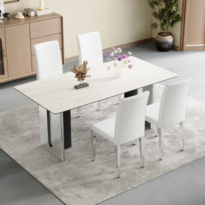 English Elm Set Of 4 White Pu Leather Backrest Chairs With Silver Metal Legs - Modern Comfort For Any Space W3226P279071-GIGA