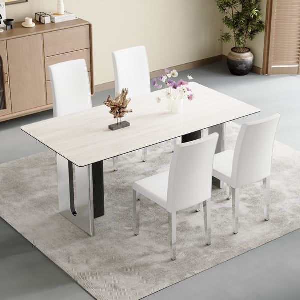 English Elm Set Of 4 White Pu Leather Backrest Chairs With Silver Metal Legs - Modern Comfort For Any Space W3226P279071-GIGA