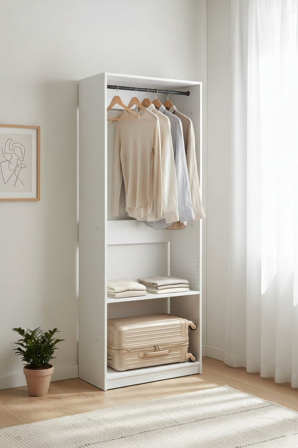 English Elm Prosper 32" White Oak Freestanding Walk-In Closet Unit with Two Rods, Durable Melamine Storage Solution B040P407429