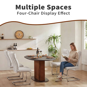 English Elm Dining Chair Set of 2 Faux Leather Chrome Base Ergonomic Contemporary Kitchen Seating White W3851P453160
