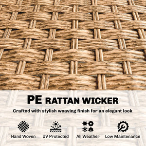 English Elm Backyard Pe Rattan 3-seat Outdoor Sofa with Powder-coated Frame for Patio Lounging Brown,Dark Blue T3971P476449