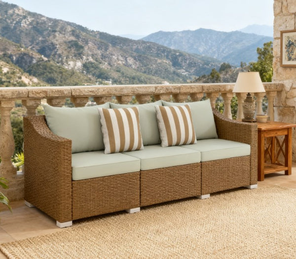 English Elm Outdoor Hand-woven Pe Rattan 3-seat Patio Sofa with All-weather Cushions Included T3971P417927
