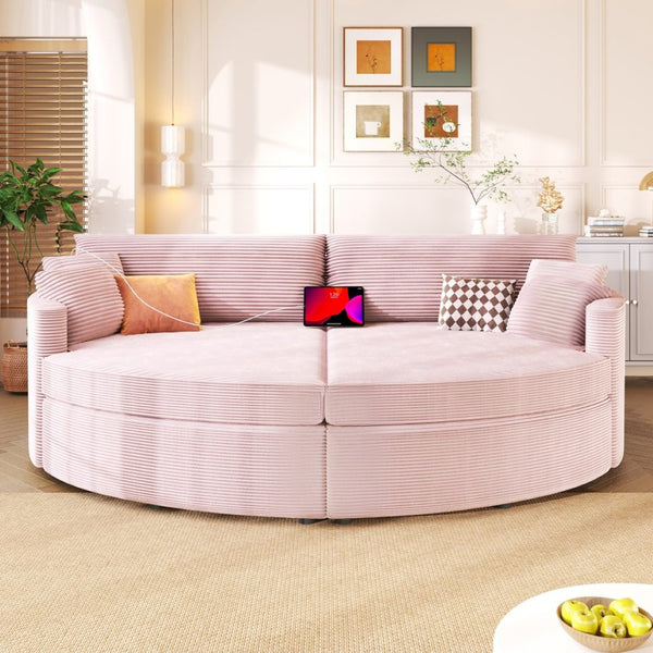 English Elm Oversized Double Chaise Lounge Sofa With Usb Ports - Cozy Pink Upholstered Loveseat For Relaxation N719S002160P-GIGA