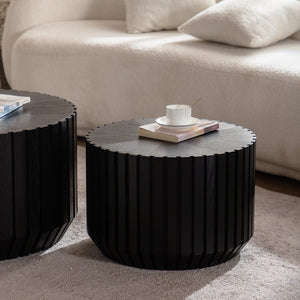 English Elm Set of 2 Fluted Round Nesting Tables Matte Black Solid Wood Living Room Accent W3158P395513