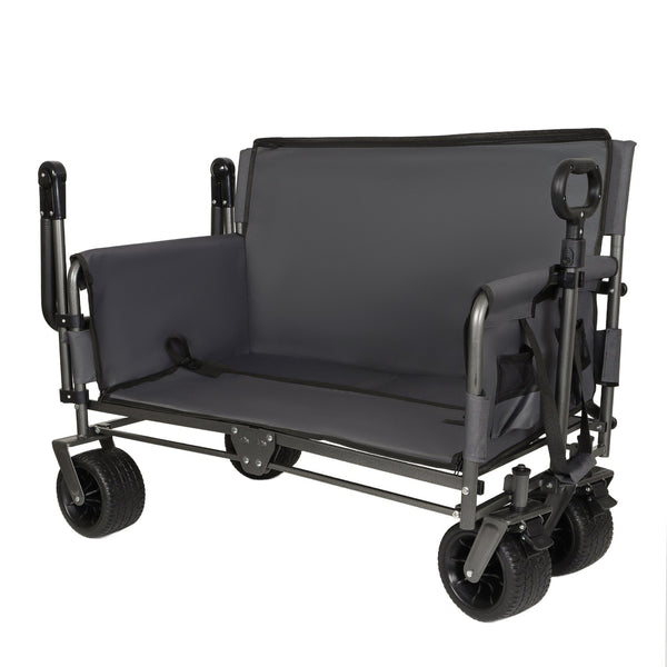 English Elm 3-in-1 Folding Wagon with Canopy Bench Seat 500lb All Terrain Heavy Duty Cart Gray W2932P354212