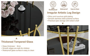 English Elm 19.69inch Gold Round Coffee Table with Crown Frame, 8mm Tempered Glass, Stainless Steel Base, Chic Storage Black W1550P171469