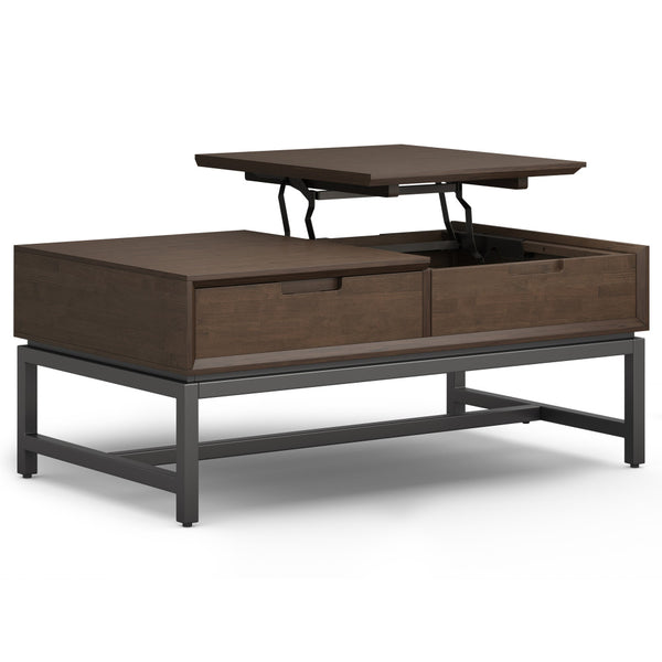 English Elm Banting Walnut Brown Lift Top Coffee Table with Storage, Solid Rubberwood & Metal, Modern Industrial Style B136P203478