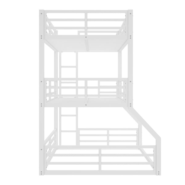 English Elm Twin Metal Triple Bunk Bed – Staggered Design With Safety Guardrails, Noise-Reduced, Space-Saving Style W1580S00168-GIGA