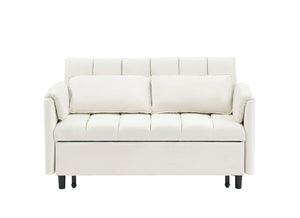 English Elm 52 Beige Modern Velvet Sofa Pullout Bed, 3-in-1 Convertible 52" Loveseat for Small Spaces, Pillows & Storage Pockets W1658P266333