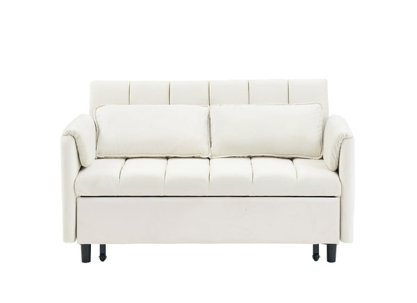 English Elm 52 Beige Modern Velvet Sofa Pullout Bed, 3-in-1 Convertible 52" Loveseat for Small Spaces, Pillows & Storage Pockets W1658P266333