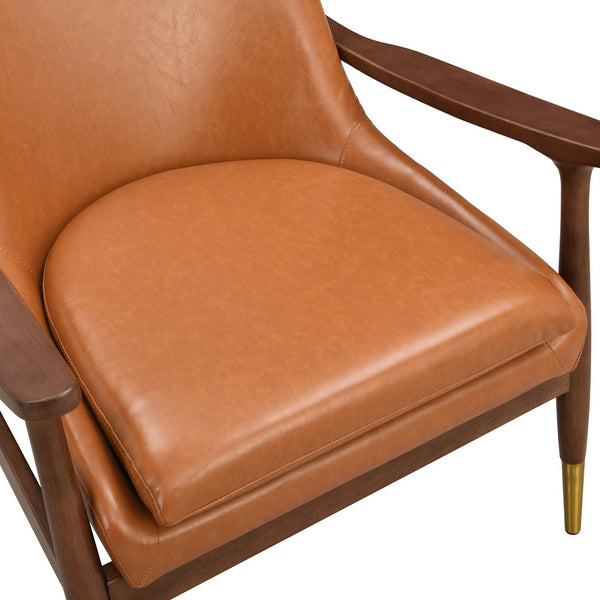 English Elm 29.2'' Mid-century Faux Leather Accent Chair Solid Wood Frame Brass Tipped Legs Lounge N767P205863B