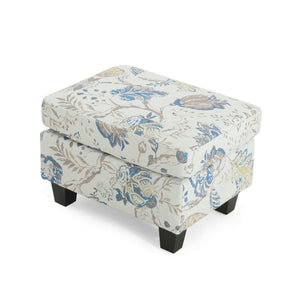 English Elm Upholstered Compact Ottoman with Birch Legs Padded Footrest for Living Room Decor N757P377351F