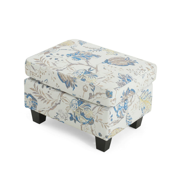 English Elm Upholstered Compact Ottoman with Birch Legs Padded Footrest for Living Room Decor N757P377351F