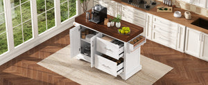 English Elm K&k Rolling Kitchen Island with Walnut Grain Countertop Drawers and Spice Rack White N707S000025W