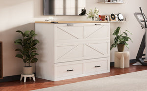 English Elm Queen Murphy Cabinet Bed Rustic Grey Farmhouse Style with Charging Station Storage W5271S00002