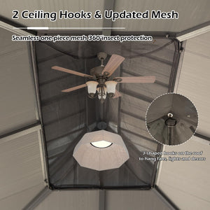 English Elm 10x12ft Lean to Hardtop Gazebo Wall Mounted Steel Roof Shelter for Deck Patio W1859S00182