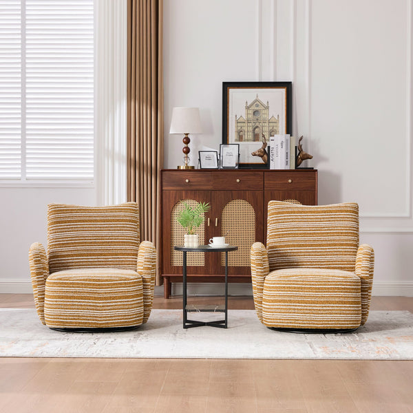 English Elm Modern Boucle 360° Swivel Leisure Chair with High‑Resilience Sponge, Supportive Curve, 550lb Capacity Mustard yellow W395P355482