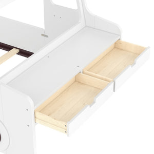 English Elm Twin Car Shaped Floor Bed with Storage Drawers and Built in Desk for Kids W1580P396323