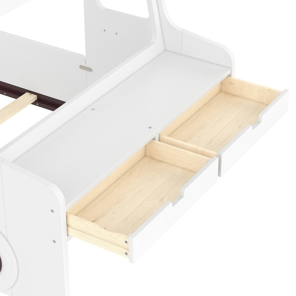 English Elm Twin Car Shaped Floor Bed with Storage Drawers and Built in Desk for Kids W1580P396323