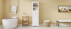 English Elm 63" Tall Bathroom Vanity Cabinet with Glass Doors, Two Drawers and Adjustable Shelves for Stylish Storage White N729P171305K