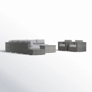 English Elm Outdoor 8-Person Wicker Seating Set With Cushions - Ready To Use, Durable, Stylish & Low Maintenance B120S00270-GIGA